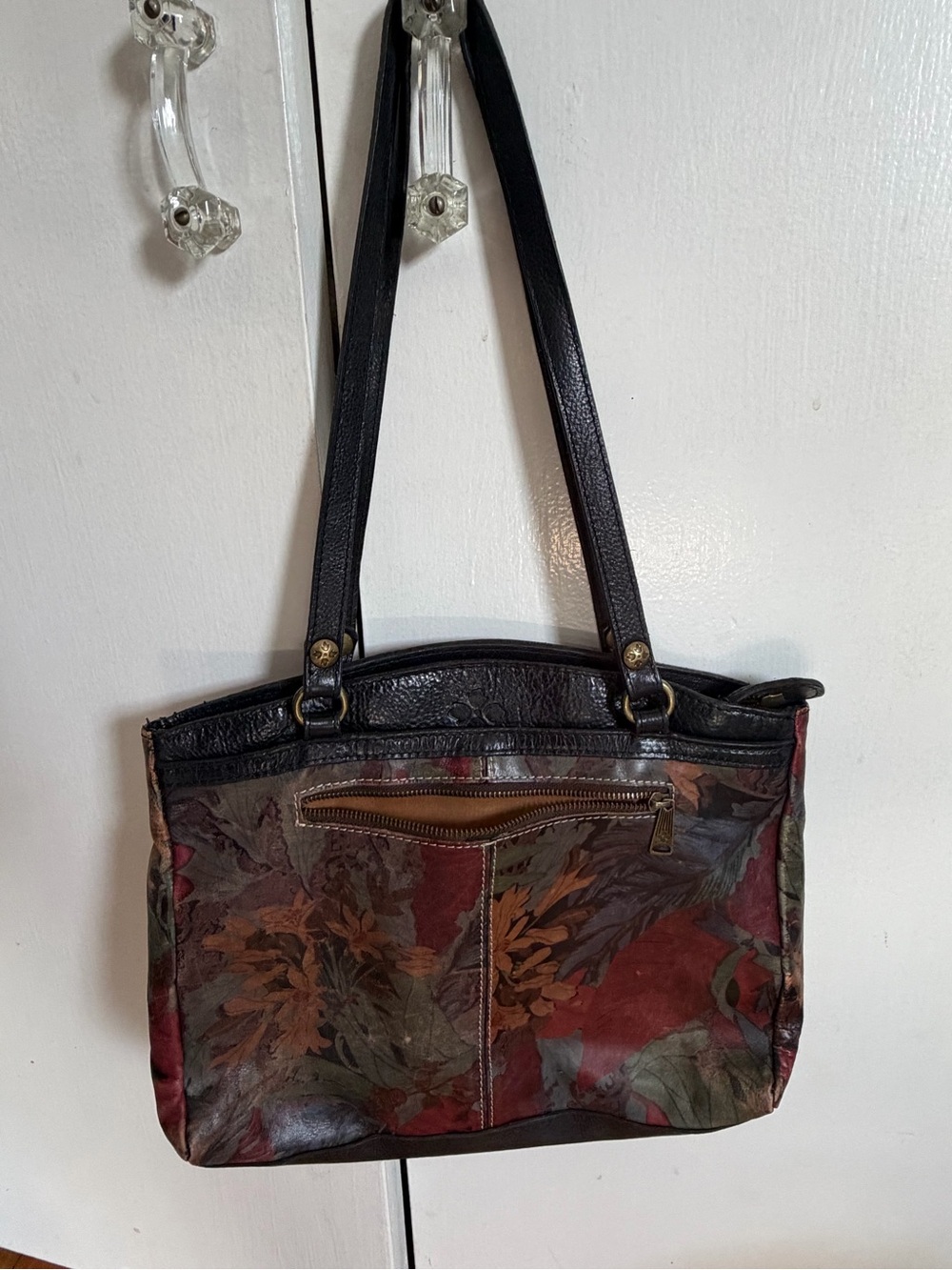 Patricia Nash Black and Burgundy Floral-Print Shoulder Bag